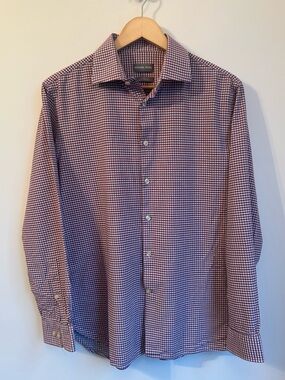 Michael Kors Slim Fit Gingham Plaid Long Sleeve Dress Shirt 16 34/35 L